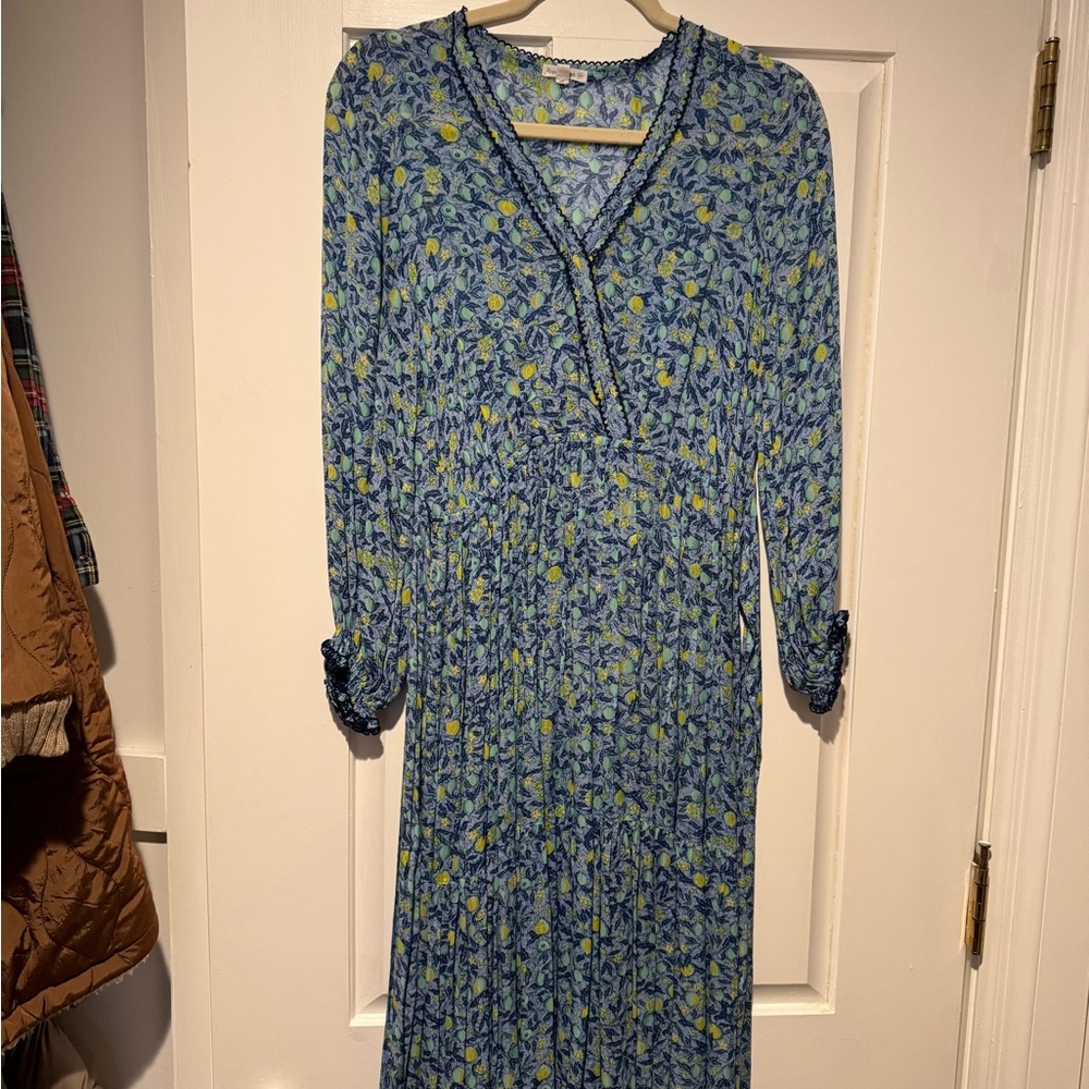Poupette St. Barth Blue and Yellow Floral Long Sleeve Dress